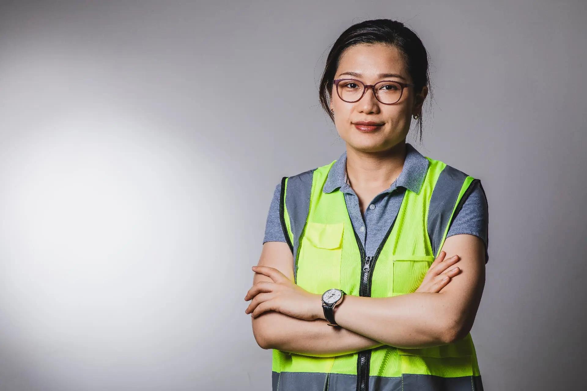 Safety professional wearing a high-visibility vest